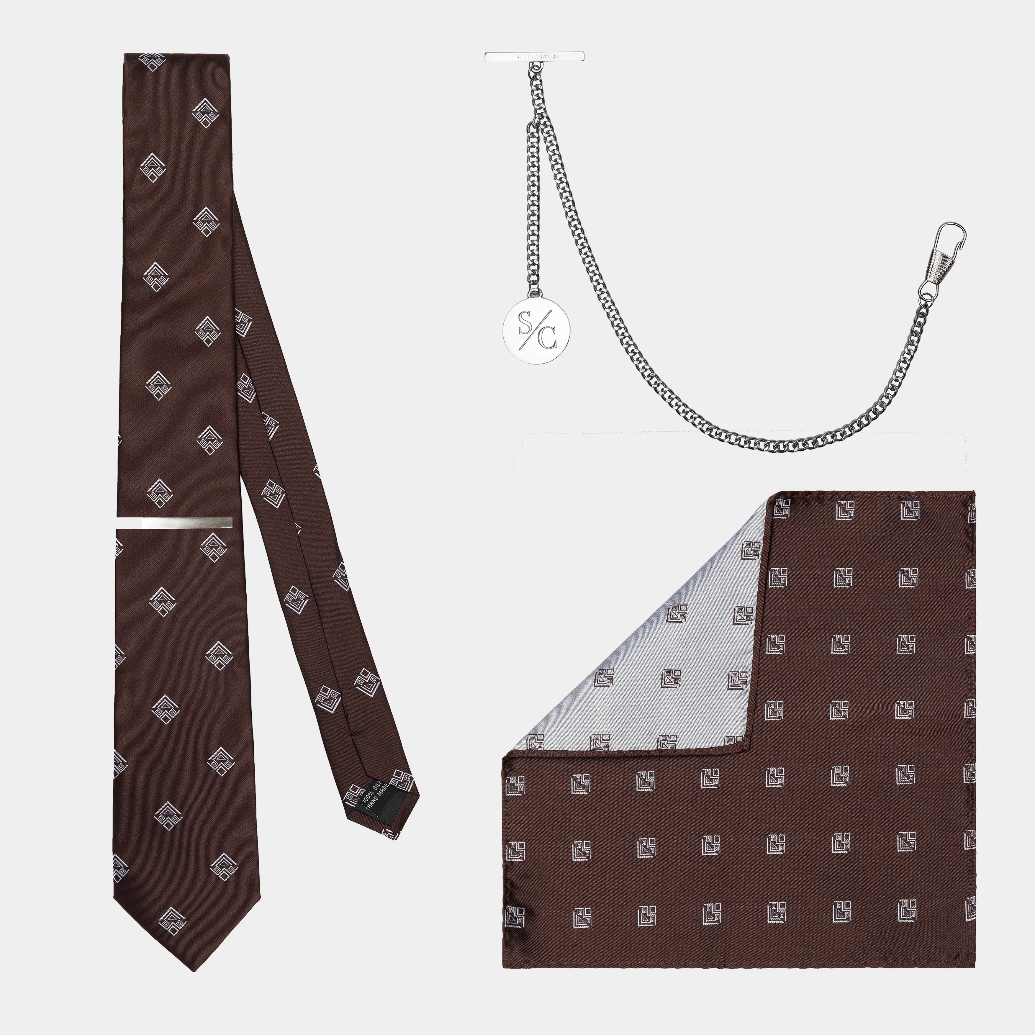 Brown Aztec Silk Accessories Set - Image 2